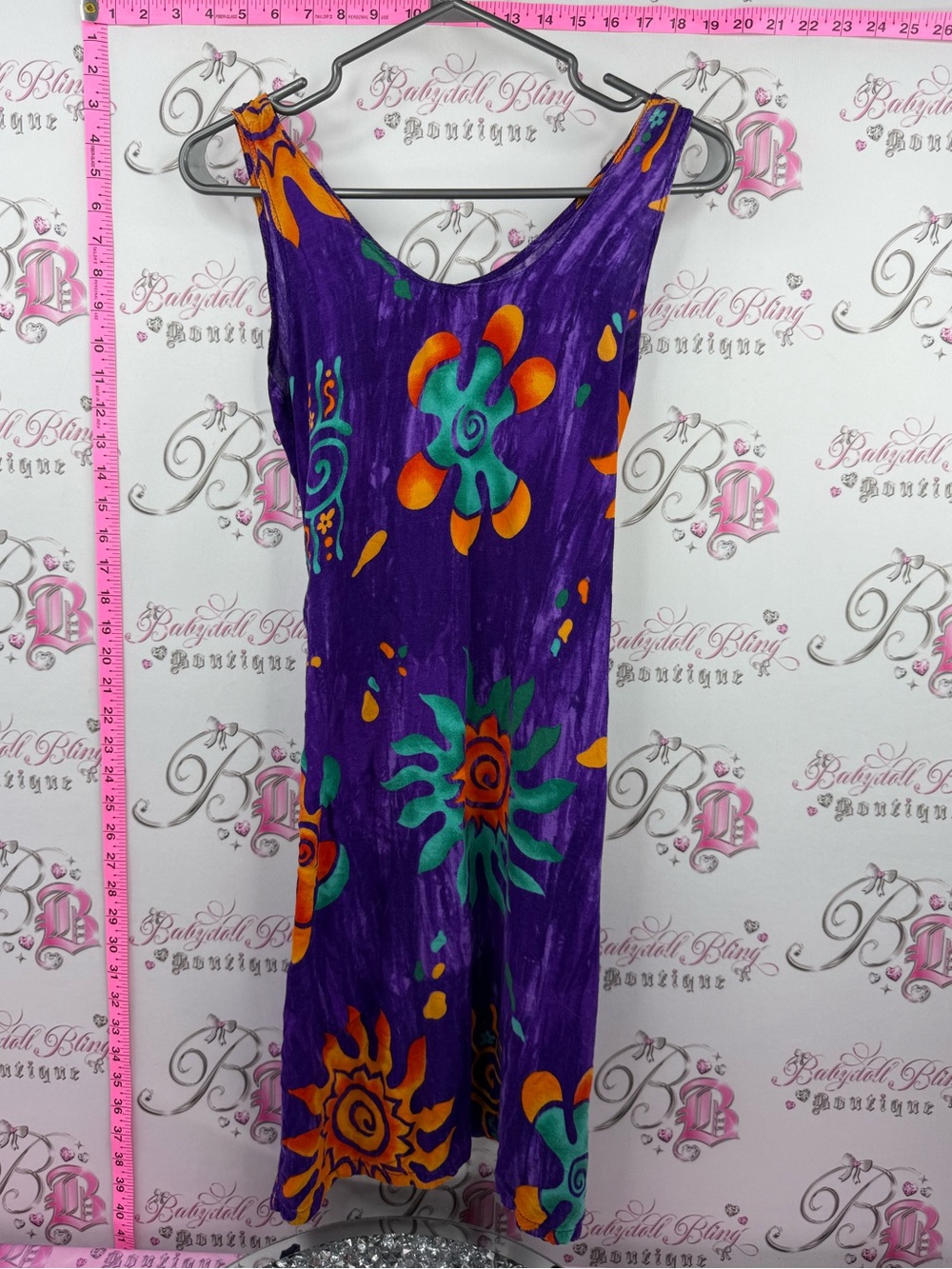 dress tie dye swirls y2k Purple Sunburst Summer Dress with Orange & Teal Print